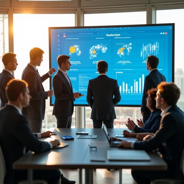 Team working together on a digital dashboard